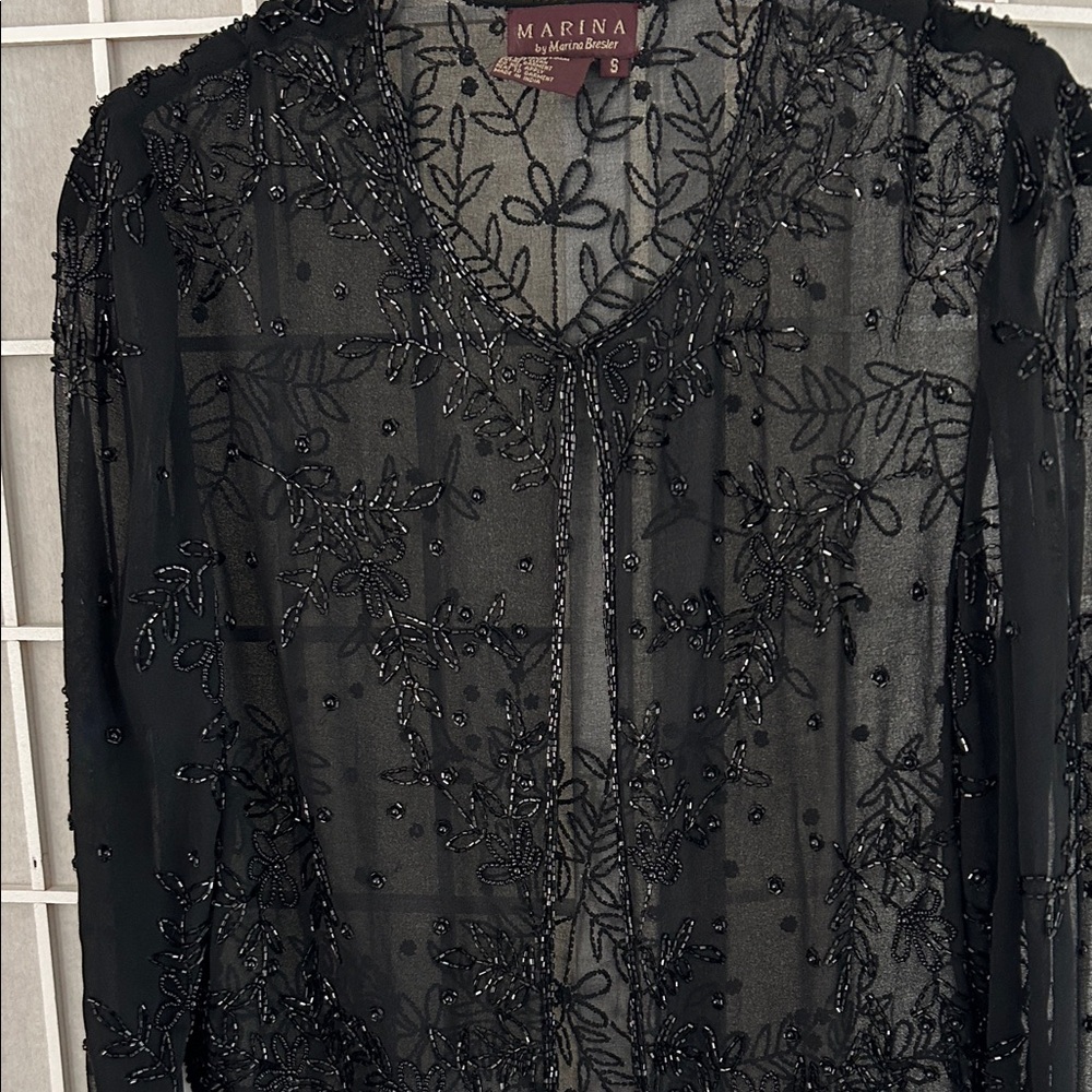 MARINA Sheer Black Beaded Cropped Jacket